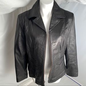 Nine West black leather biker style zip front jacket L